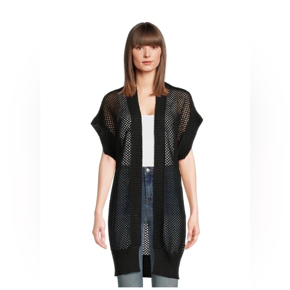 Time and Tru Sweaters - Time and Tru Black Open-Front Cardigan